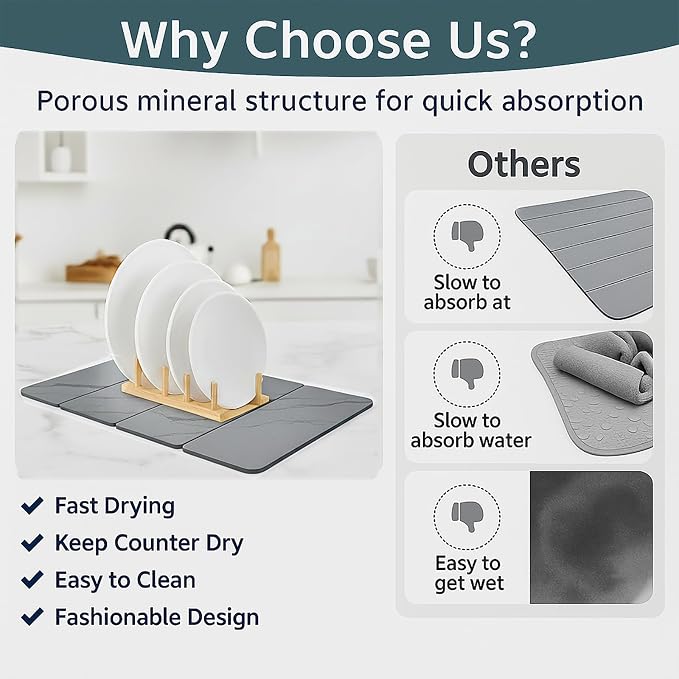 Large 4-Panel Stone Drying Mat for Kitchen Counter, Foldable Diatomaceous Earth - Image 6