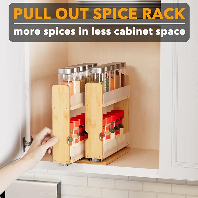 SpaceAid Bamboo Pull Out Spice Rack Organizer - Image 5