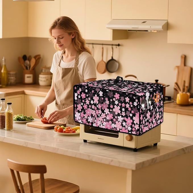 Waterproof Toaster Oven Cover Cherry Blossom Print Dust-Proof Microwave Oven Grill Cover Protector with Top Handle Easy to Clean Decor Accessories for Kitchen, S