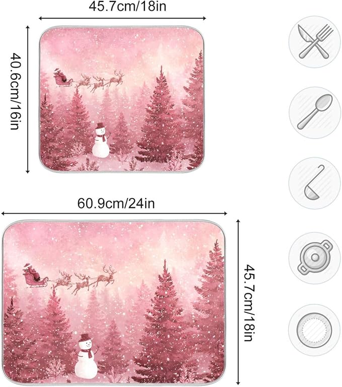 Christmas Forest with Snow Falling Santa Dish Drying Mat - Image 3
