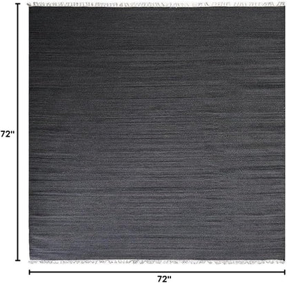Rugsotic Carpets Hand Woven Flat Weave Kilim Wool ECO-Friendly Area Rugs - 6'x6', Square Shape, Charcoal Color, Solid Plain Design, Low Pile Handmade Area Rugs for Living Room, Bed Room (D00111)