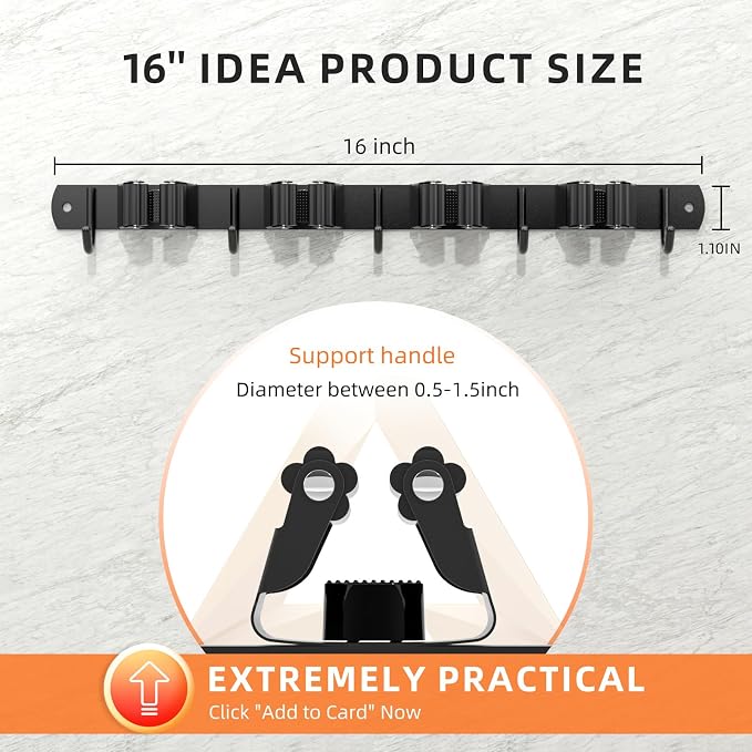 Broom Holder Wall Mount, Improved Non-slip Mop and Broom Holder Wall Mount - Image 5