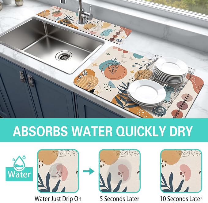 Dish Drying Mat for Kitchen Counter Matt, Super Absorbent Non-slip Rubber Backed - Image 3