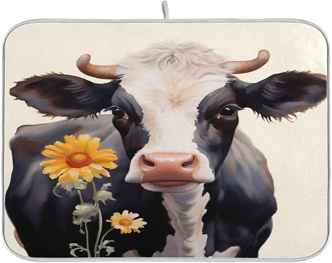 Dish Drying Mat Kitchen Counter Absorbent Flower Cow Coffee Sink Mat Dish by Unknown