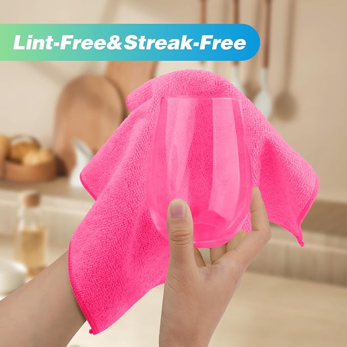 HOMEXCEL Pink Microfiber Cleaning Cloth, 24 Pack Absorbent Cleaning Rags - Image 4