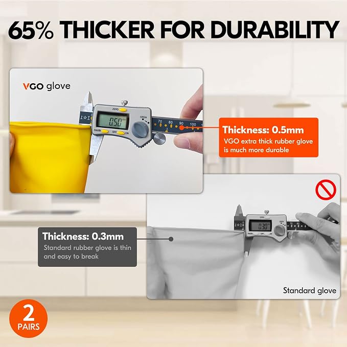 Vgo... 2-Pairs Reusable Household Gloves, Rubber Dishwashing gloves, Extra - Image 2