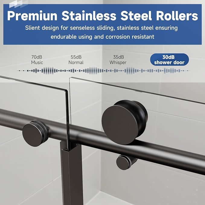 Frameless Sliding Shower Door 72” W x 76” H, 3/8” Tempered Glass, Single Bypass - Image 5