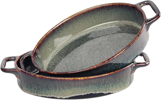 9" x 6" Porcelain Oval Casserole Dishes, 2 pieces Baking Dish by LIUYWYHCF