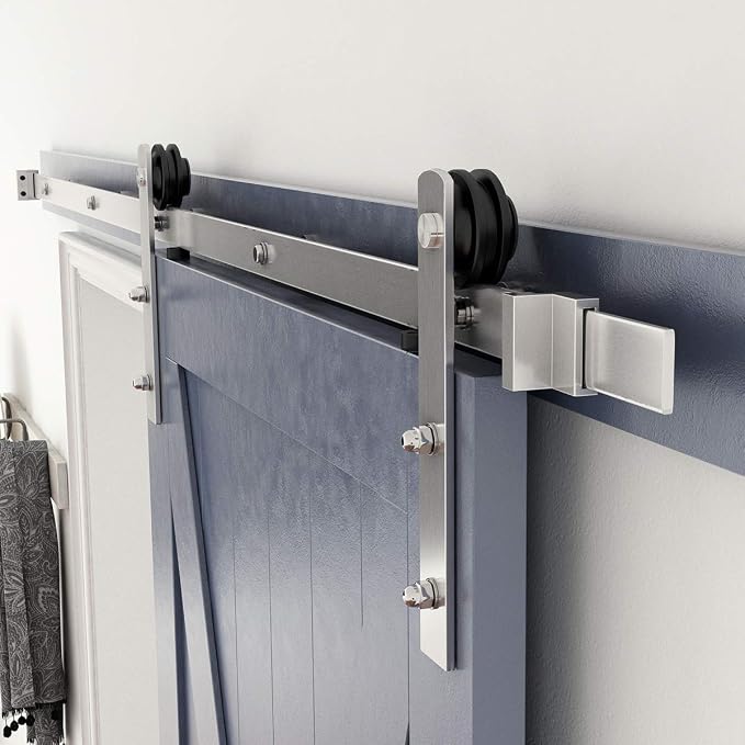 SMARTSTANDARD 6.6 Feet Brushed Nickel Sliding Barn Hardware Kit-Sturdy Silvery - Image 3