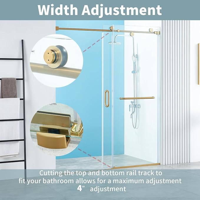 56-60" W x 76" H Frameless Sliding Shower Door, Frameless Shower Door, Shower - Image 5