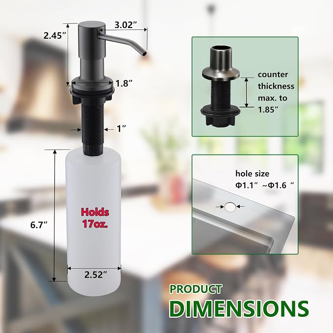 Built in Soap Dispenser for Kitchen Sink, Stainless Steel Gun Gery Countertop - Image 2