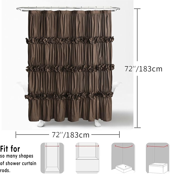 Chocolate Ruffle Shower Curtain, Vintage Handcrafted Bow Tie Bath Curtain - Image 6