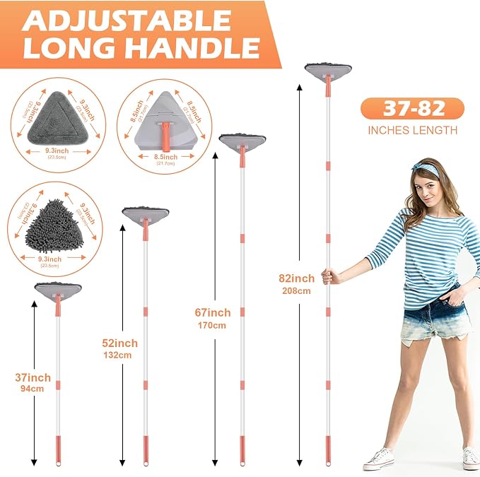 Wall Cleaner Triangle Mop with 82'' Long Handle - Image 5