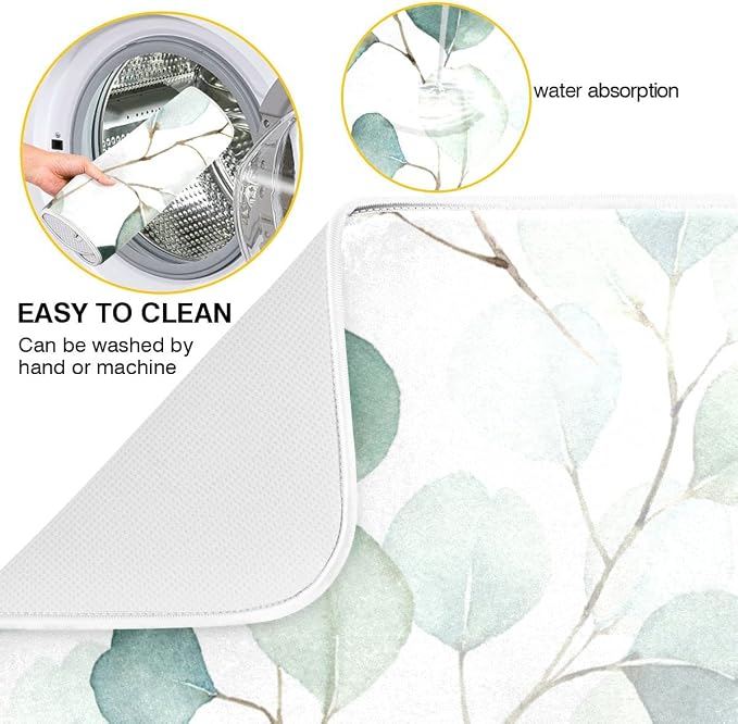 Sage Green Leaves Dish Drying Mat - Image 3
