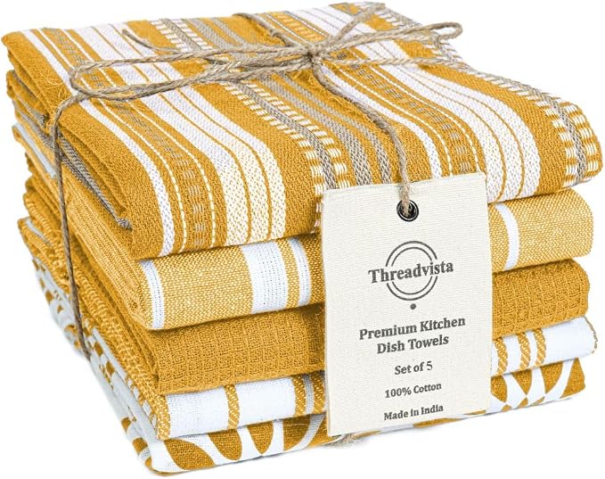 Assorted Kitchen Towels 16x26 Inch 100% Cotton Set of 5 by Threadvista