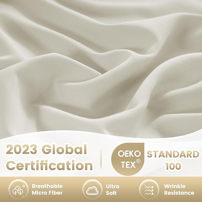 Silky Soft King Sheet Set - Luxury 4 Piece Breathable Cooling Sheets for King Size Bed, 16" Deep Pocket Easy Care Wrinkle Free Bedding Sheet and Pillowcase Set, Ivory
