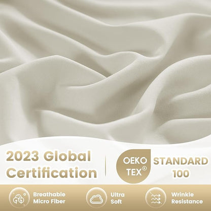 Silky Soft King Sheet Set - Luxury 4 Piece Breathable Cooling Sheets for King Size Bed, 16" Deep Pocket Easy Care Wrinkle Free Bedding Sheet and Pillowcase Set, Ivory