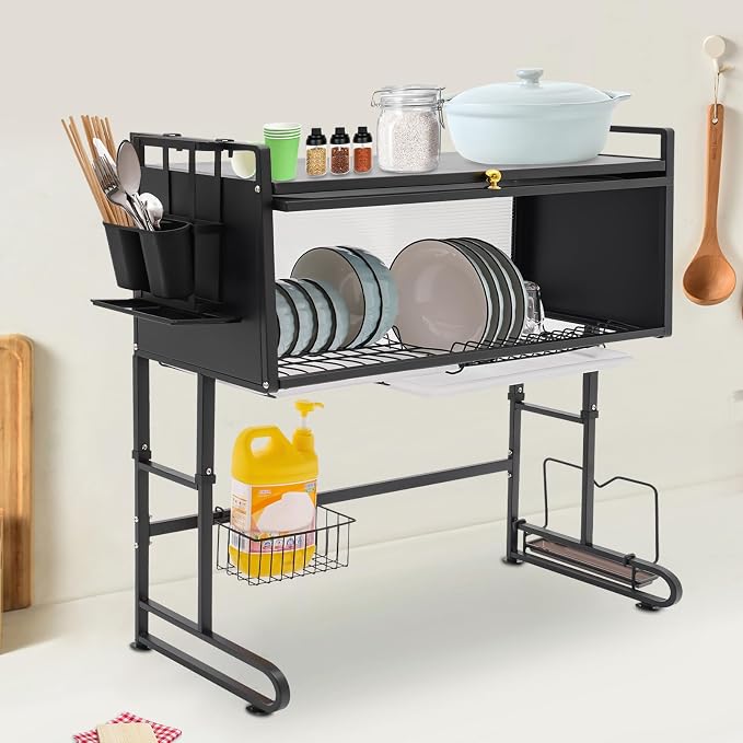 3 Tier Over The Sink Dish Drying Rack W/Clear Cabinet Door, Adjustable Dish - Image 7