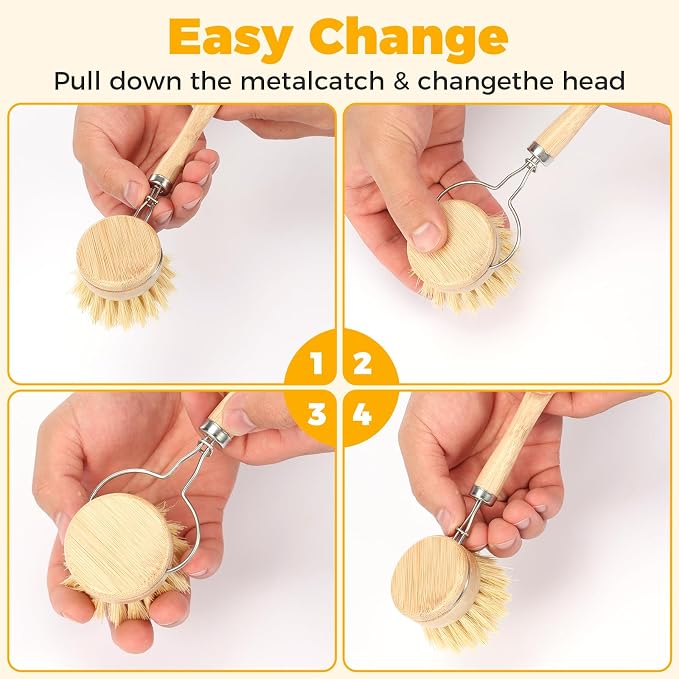 10 Pcs Bamboo Dish Brush Set, Wooden Dish Brush - Image 3