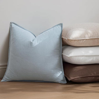 EMEMA Throw Pillow Covers Decorative Linen Pillow Covers 24x24 Inch Light Blue Boho Farmhouse Neutral Couch Throw Pillows for Bed Pack of 2 Accent Pillowcase Modern Sofa Cushion Livingroom Home