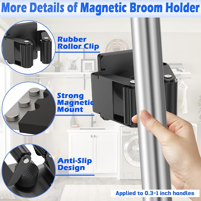 Strong Magnetic Mop Broom Holder, 2 Pack Heavy Duty Magnetic Mop Hanger - Image 4