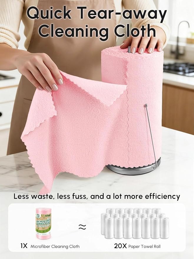 Microfiber Cleaning Cloths Roll, 75 Pack Tear Away Microfiber Towels Roll - Image 2
