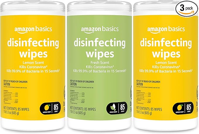 Amazon Basics Disinfecting Wipes, Lemon & Fresh Scent, by AmazonBasics