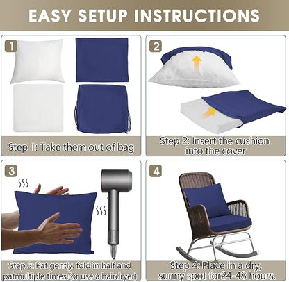Outdoor Seat Cushion Set 19 x 19 In, Water-Resistant & Fade-Resistan, Patio Furniture Cushions with Removable Cover Deep Seat & Back Cushion with Handle and Adjustable Straps for Chair Sofa,2PC