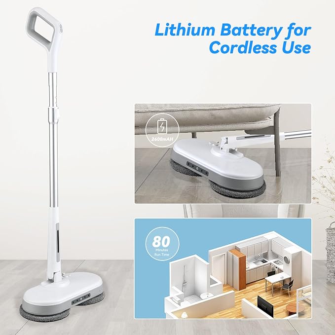 Cordless Electric Mop, Dual Motor Powerful Spin Mop 2600 mAh, Floor Polisher - Image 2