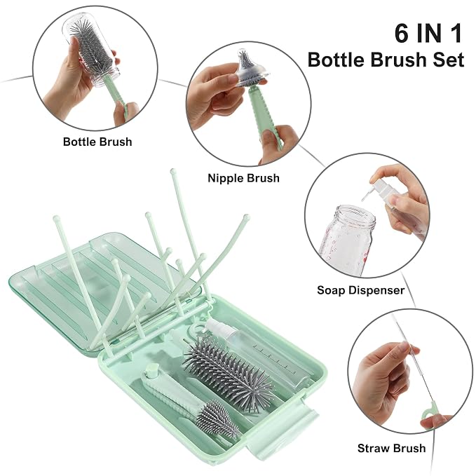 Bottle Brush Set -Baby Travel Essential-6 in 1 Bottle Cleaner Kit - Image 3