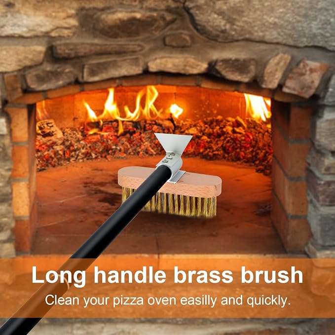Pizza Oven Brush with Scraper, Brass Bristles Grill Brush with 33 or 47 Inch - Image 4