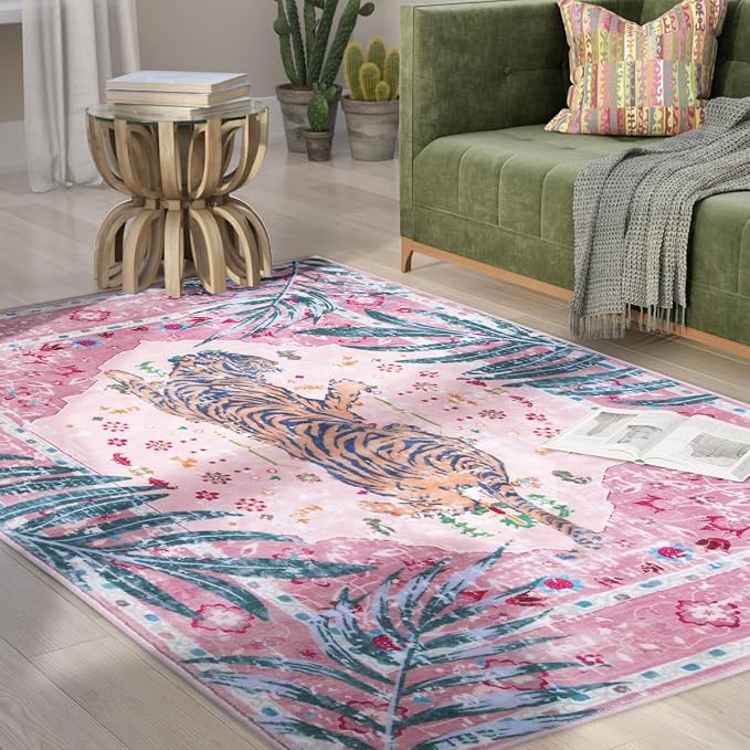9x12 FT Leopard Rug for Living Room Pink Leopard Vintage Animal Rug Aesthetic - Image 8