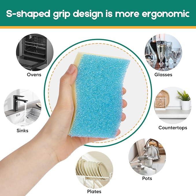 Scrub Sponge, 4 Pack Dual-Sided Temperature-Responsive Scrubber - Image 5