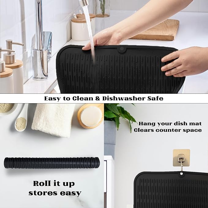 ZLR Silicone Dish Drying Mat for Kitchen Counter, Eco-Friendly Fast Dry Dish Mat - Image 4