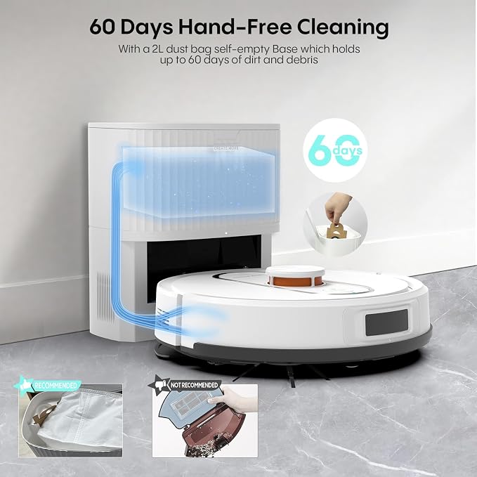 Bagotte Robot Vacuum and Mop Self Emptying, 5000Pa Suction, 60-Day Hands-Free - Image 3