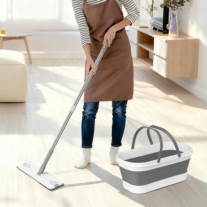 Flat Mop and Bucket Set with Floor Squeegee, Heavy Duty Scrub Brush, 2 Washable - Image 7
