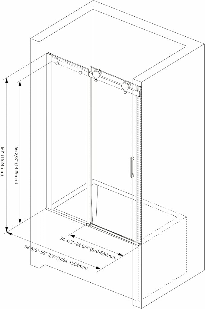 Sunrosa Semi-Frameless Tub Shower Door, 59-2/8"W ×60" H Single Sliding Shower - Image 6