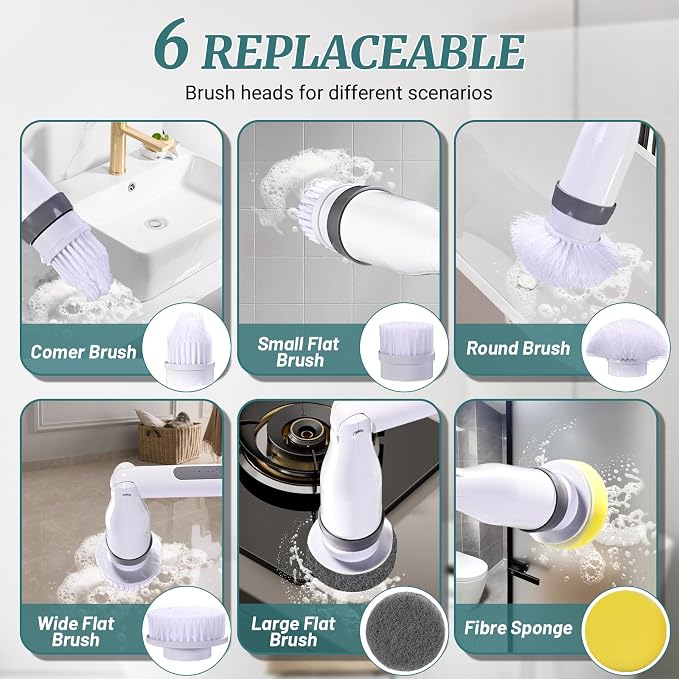 Electric Spin Scrubber, IPX7 Waterproof Shower Cleaning Brush - Image 7