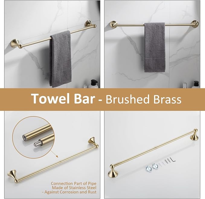 BGL Bathroom Accessories Set, Brushed Brass Towel Holder - Image 4