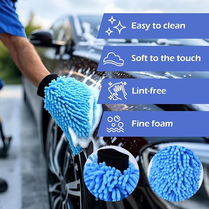 4Pcs Car Wash Mitt Microfiber Gloves Chenille Material Microfiber Towels - Image 5