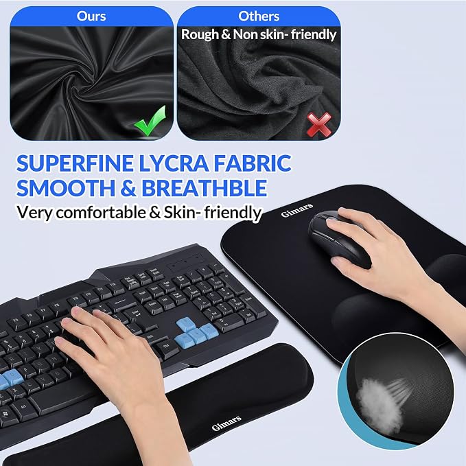 Gimars Elongate Smooth Lycra Fabric Ergonomic Mouse Pad Wrist Support, Gel - Image 5