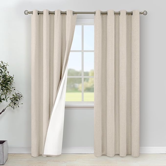 YoungsTex Oatmeal Linen 100% Blackout Curtains 80 Inch Length by YoungsTex
