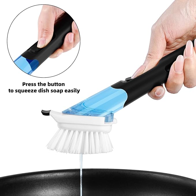 SUBEKYU Dish Brushes with Soap Dispenser, Kitchen Dish Scrubber Brushes with - Image 2
