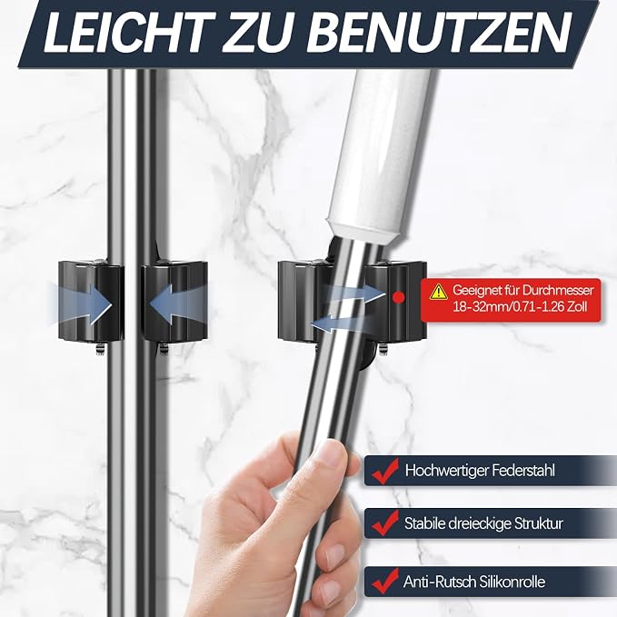 3-H Stainless Steel Broom Holder Wall Mount 8 Pack, Heavy Duty Mop and Broom - Image 4
