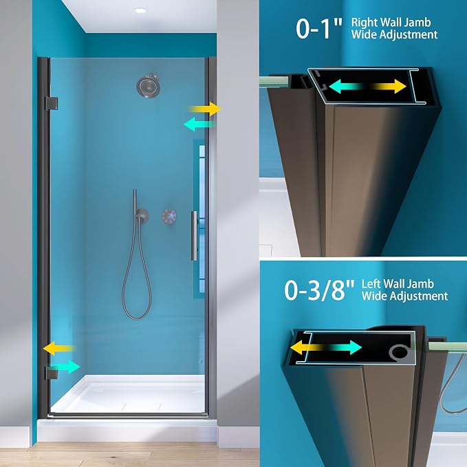 GETPRO Frameless Shower Door Pivot 34 in.W x 72 in.H Swing Single Small Shower - Image 4