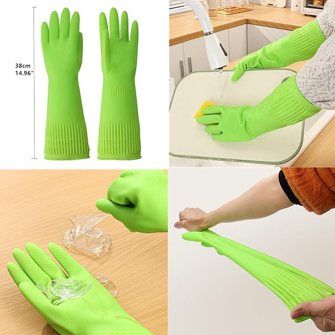2 Pack Kitchen Dish Brush Grill Brush+Reusable Rubber Gloves, Kitchen Cleaning - Image 6