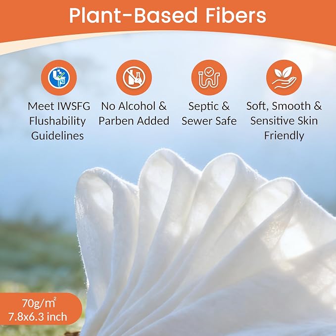 WONDERFUL Flushable Wipes, Lemon Citrus 100% Plant-Based Wet Butt Wipe - Image 4