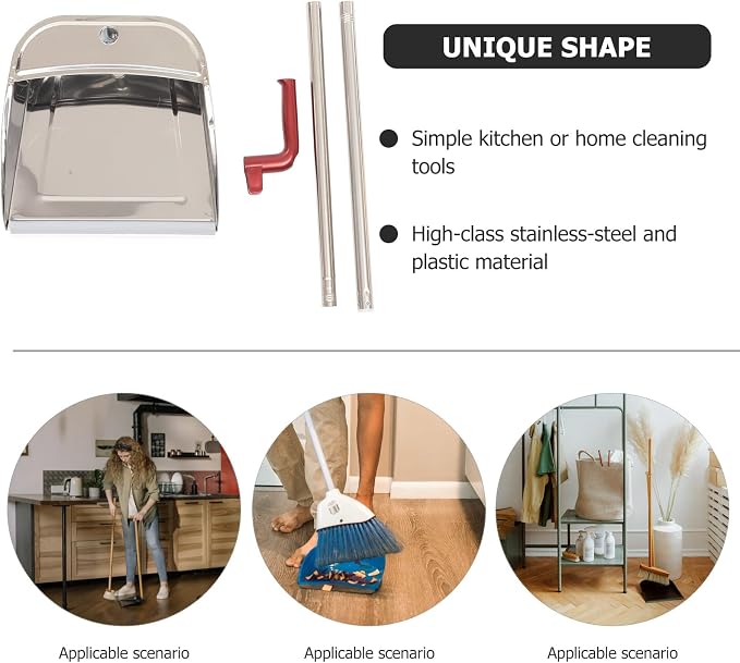Stainless Steel Dustpan with Long Handle, Rust-Resistant Metal Dust Pan - Image 6