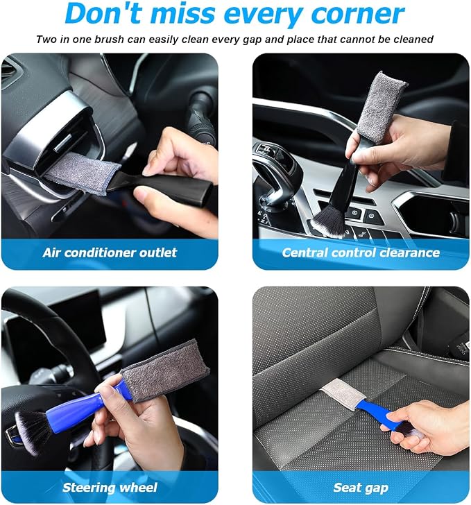 Car Double Head Brush, Double Head Automotive Interior Cleaner Detail Brushes - Image 5
