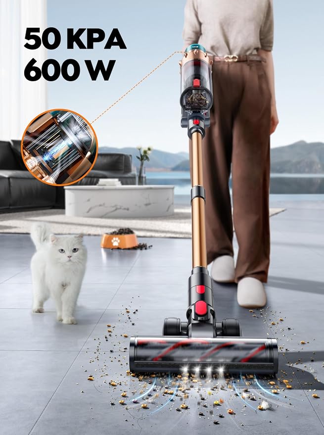 Cordless Vacuum Cleaner, 600W 50KPA 65 Mins Runtime Self-Standing Vacuum - Image 2